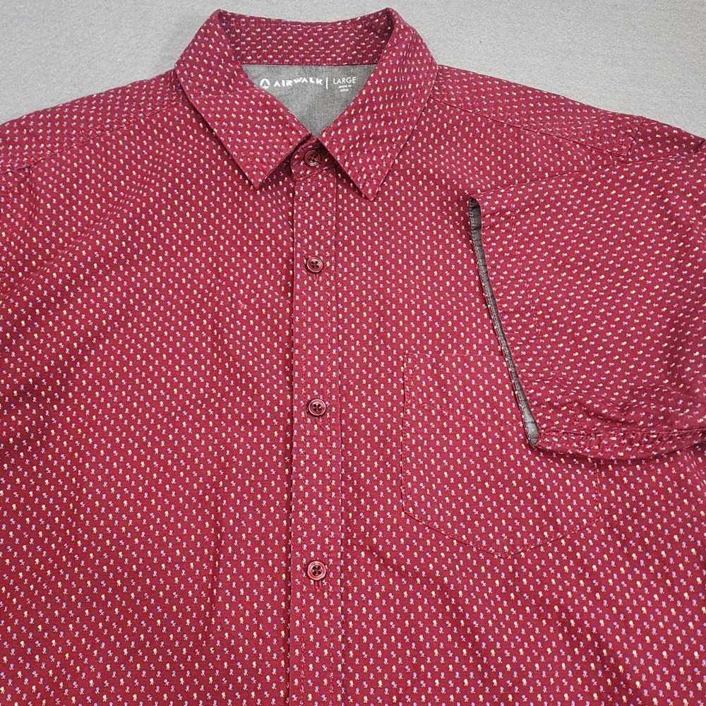 Airwalk Button Down Shirt Burgundy Micro Floral Cotton Mens Large